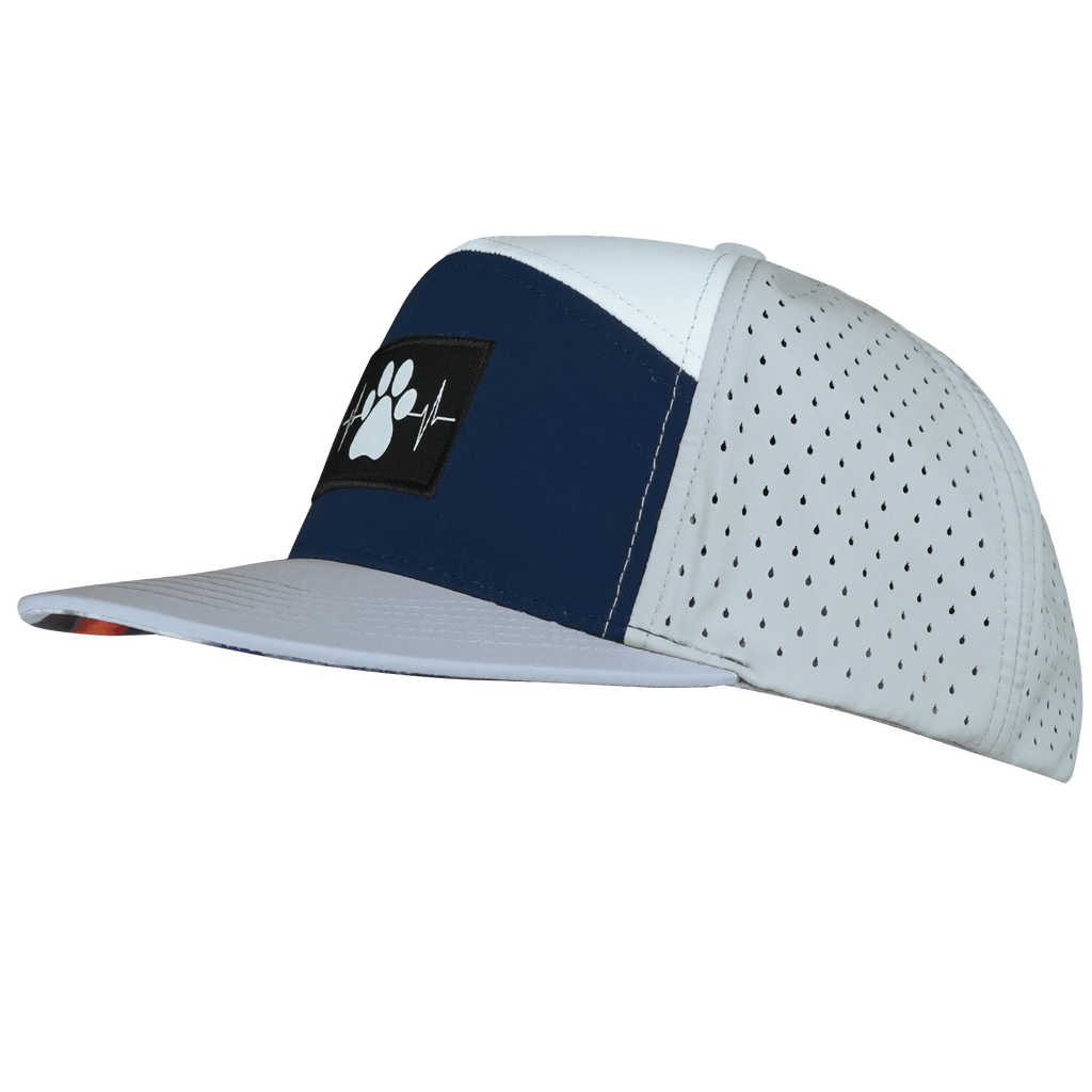 The Heartbeat Brand Dog Hat - Flat Bill - Gray / Navy / White - Laser Mesh — lifestyle context