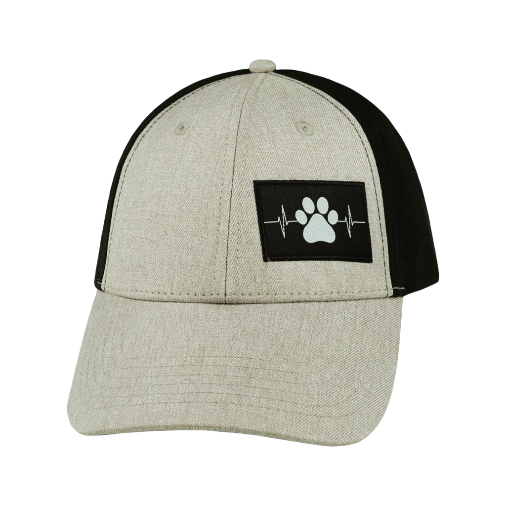 The Heartbeat Brand Dog Hat - Low Profile - Ponytail - Tan / Black - Laser Mesh — back view