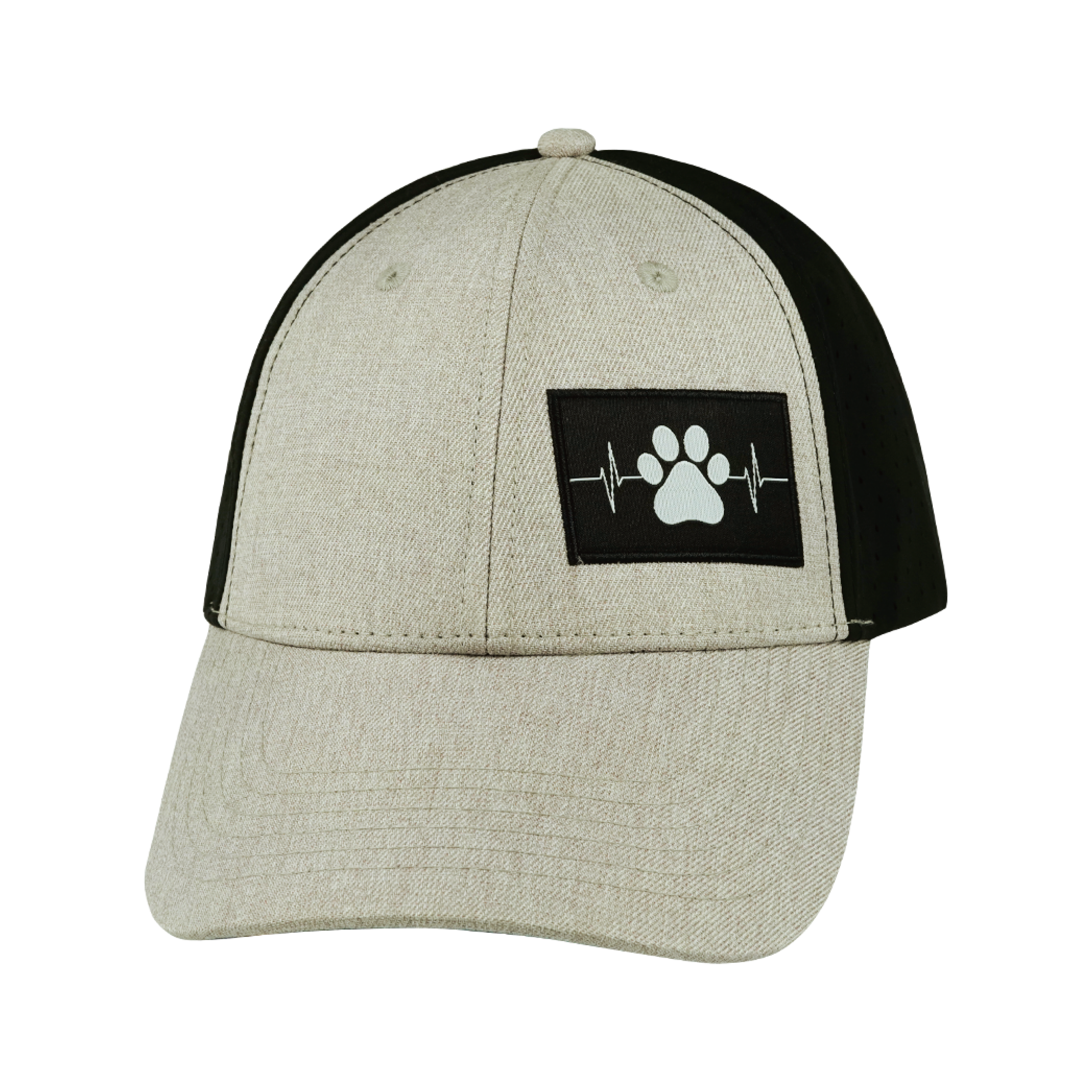 The Heartbeat Brand Dog Hat - Low Profile - Ponytail - Tan / Black - Laser Mesh — back view