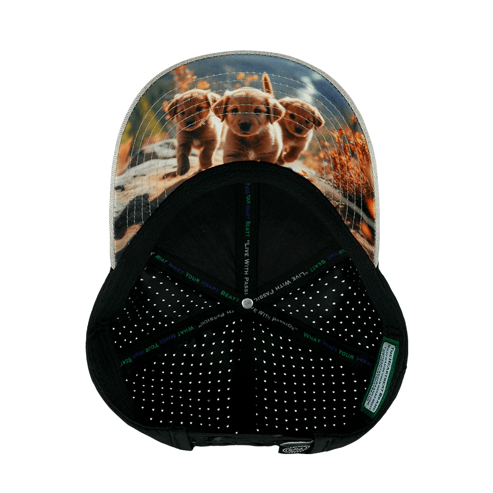 The Heartbeat Brand Dog Hat - Low Profile - Ponytail - Tan / Black - Laser Mesh — alternative angle