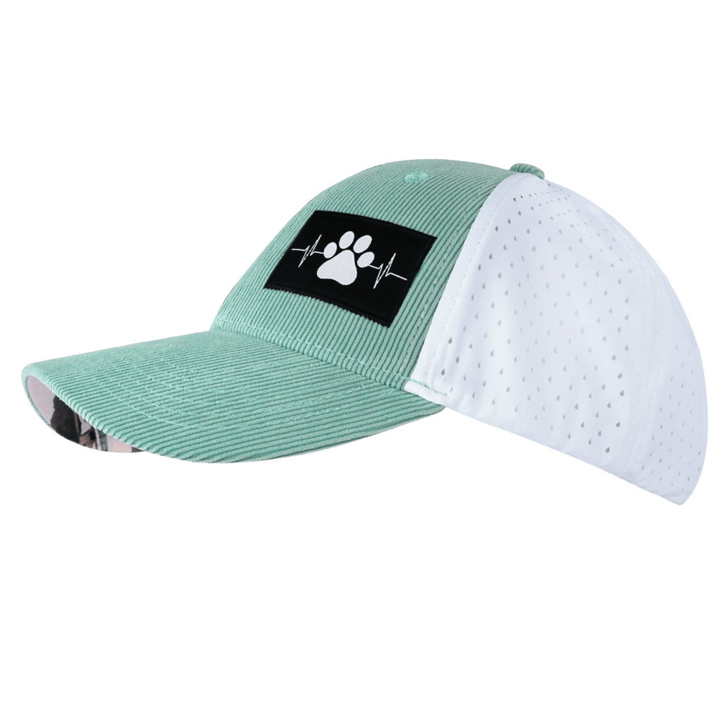 The Heartbeat Brand Dog Hat - Low Profile - Ponytail - Corduroy - Mint  - Laser Mesh — lifestyle context