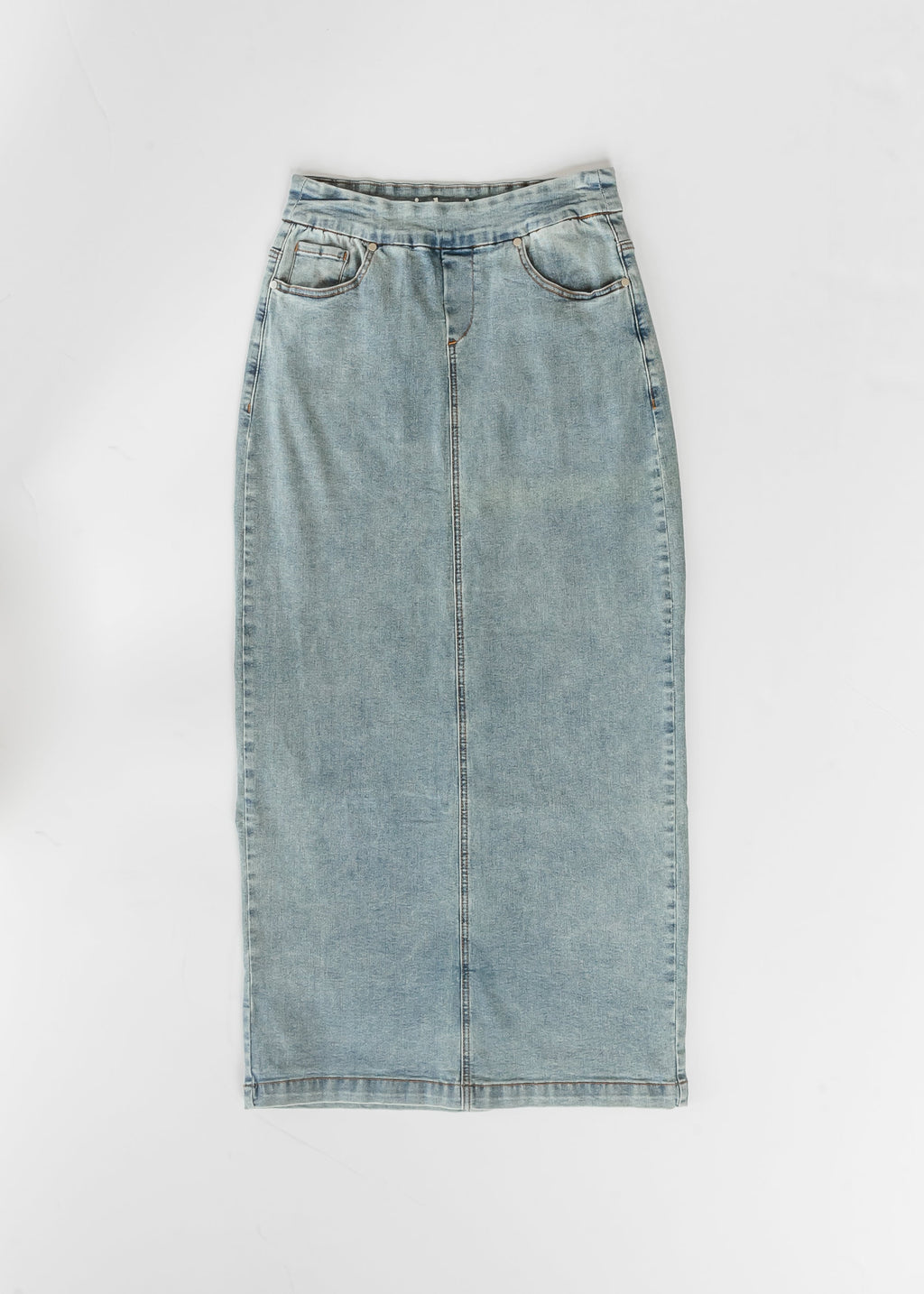 Inherit Co. Donna Classic Wash Maxi Denim Skirt — feature highlight
