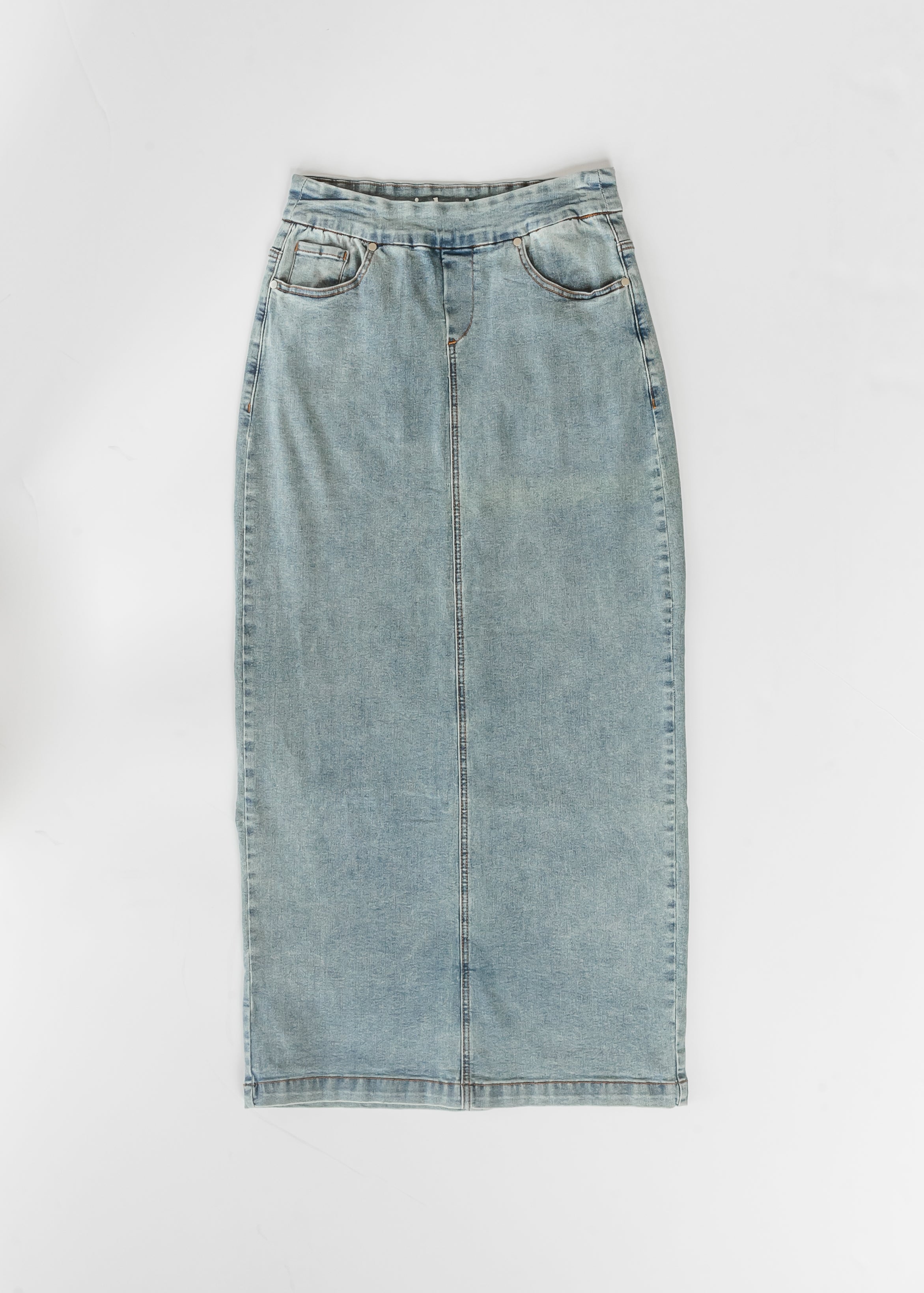 Inherit Co. Donna Classic Wash Maxi Denim Skirt — feature highlight