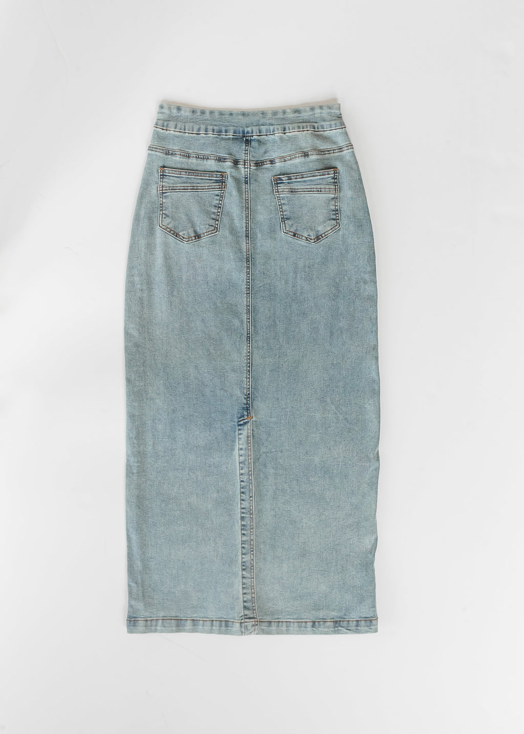 Inherit Co. Donna Classic Wash Maxi Denim Skirt — product on model