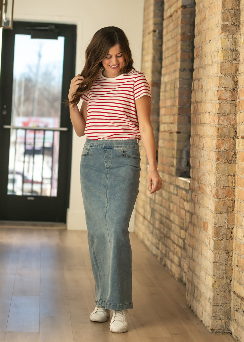 Inherit Co. Donna Classic Wash Maxi Denim Skirt — back view