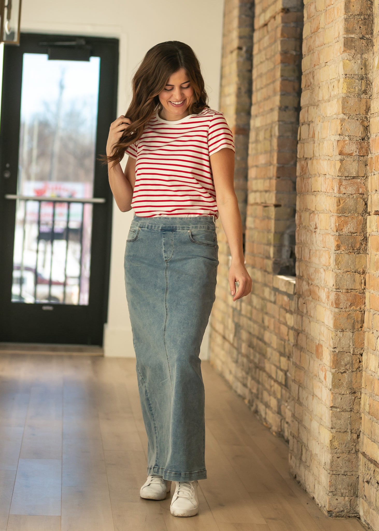 Inherit Co. Donna Classic Wash Maxi Denim Skirt — back view