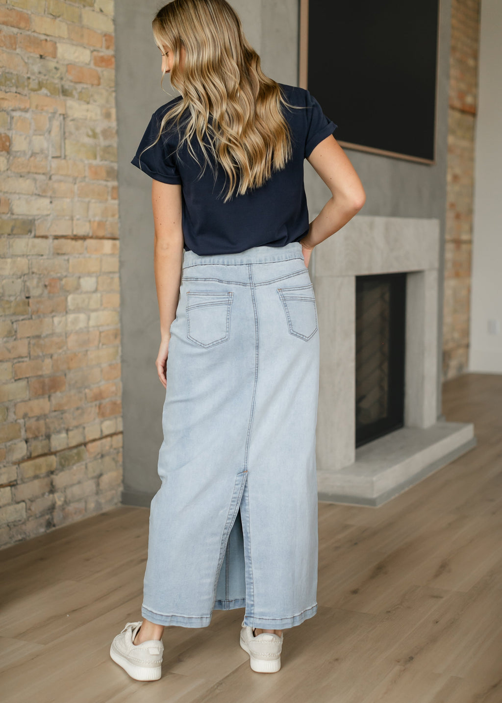 Inherit Co. Donna Light Wash Maxi Denim Skirt - FINAL SALE — back view