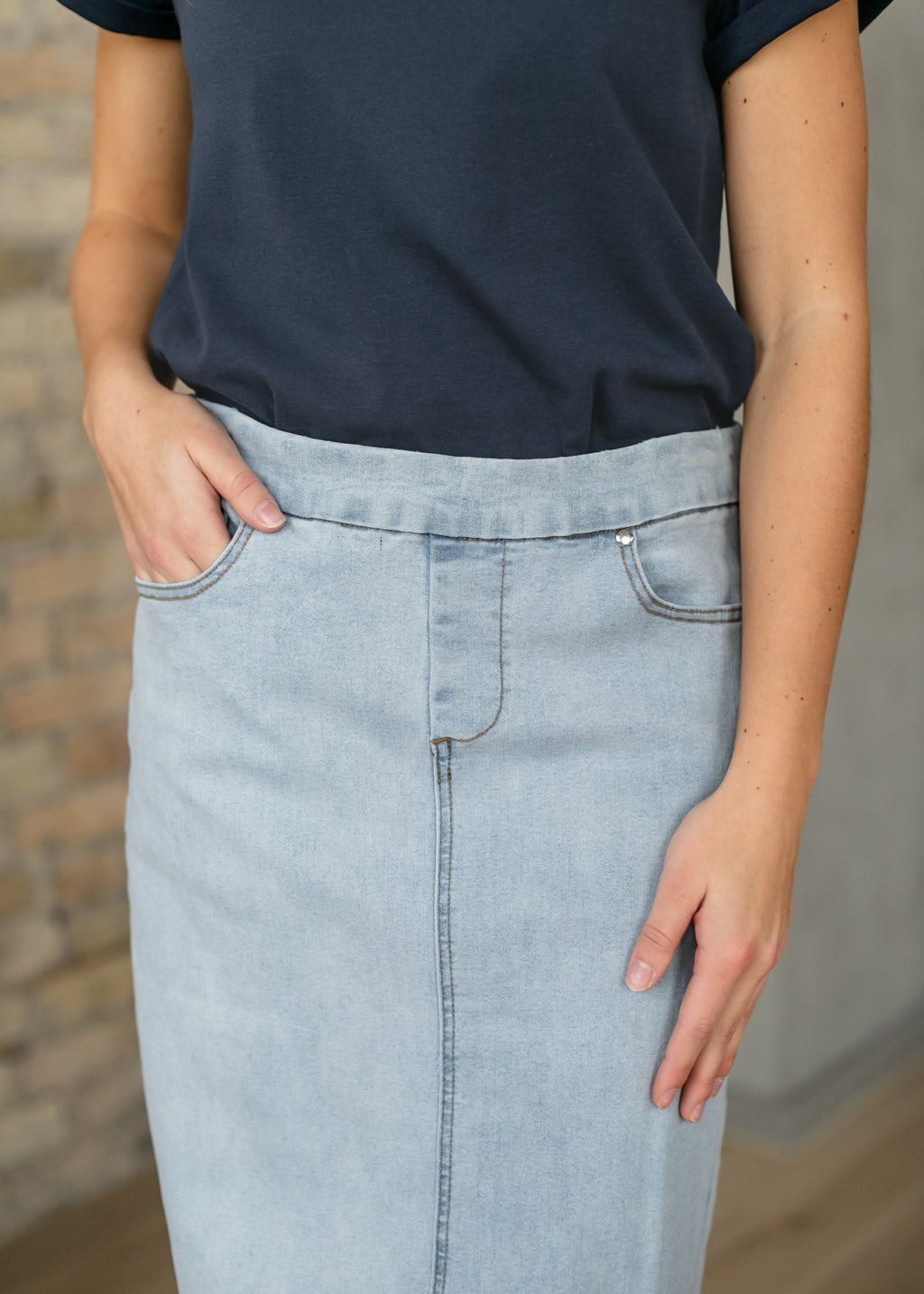 Inherit Co. Donna Light Wash Maxi Denim Skirt - FINAL SALE — size reference