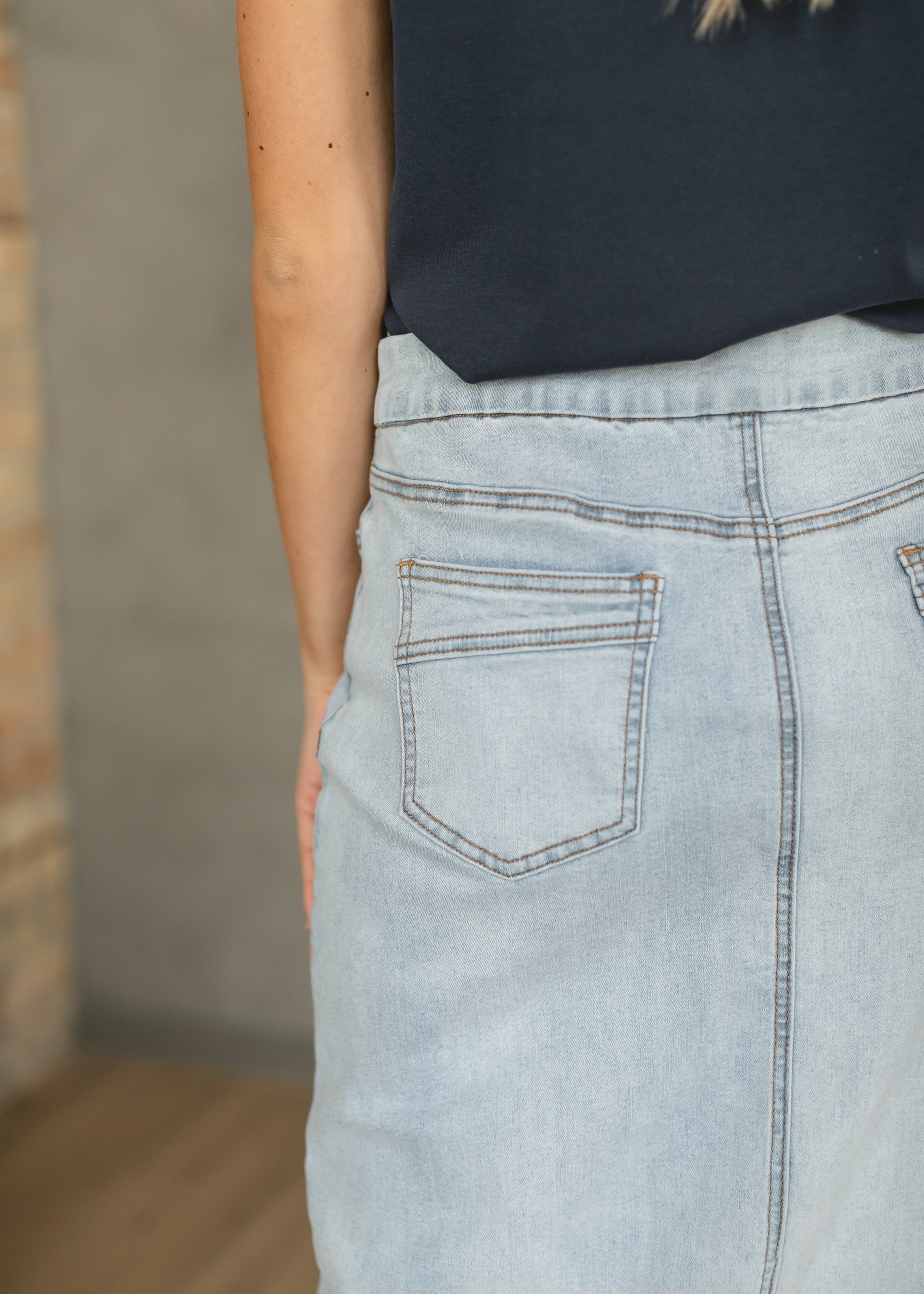 Inherit Co. Donna Light Wash Maxi Denim Skirt - FINAL SALE — in-use photo