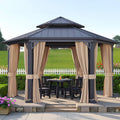 [13X15FT] Alora Double-Tier Hexagonal Metal Hardtop Patio Gazebo With Curtains (SAK84137) – SAKSBY WHOLESALE