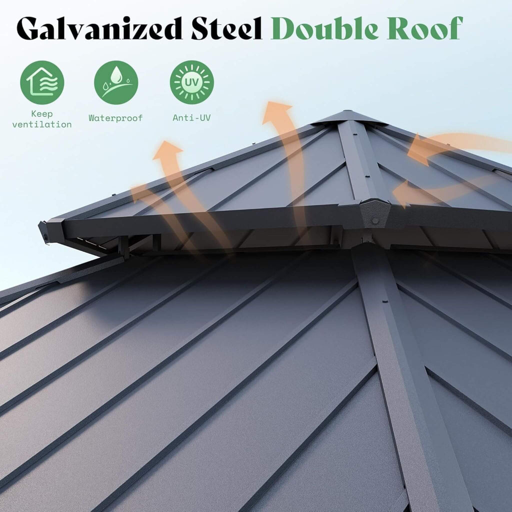 [13X15FT] Alora Double-Tier Hexagonal Metal Hardtop Patio Gazebo With Curtains (SAK84137) – SAKSBY WHOLESALE, view 8