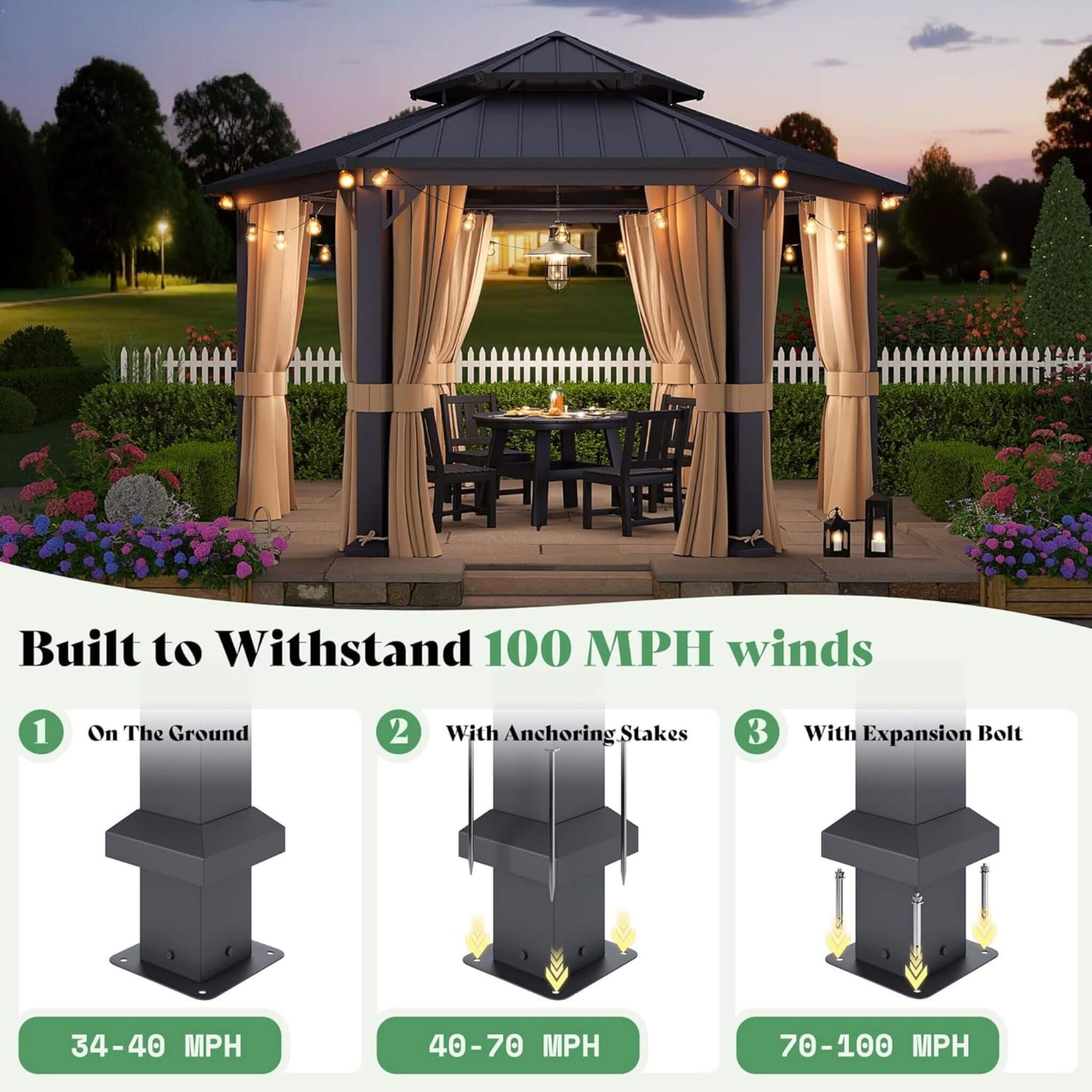 [13X15FT] Alora Double-Tier Hexagonal Metal Hardtop Patio Gazebo With Curtains (SAK84137) – SAKSBY WHOLESALE, view 7