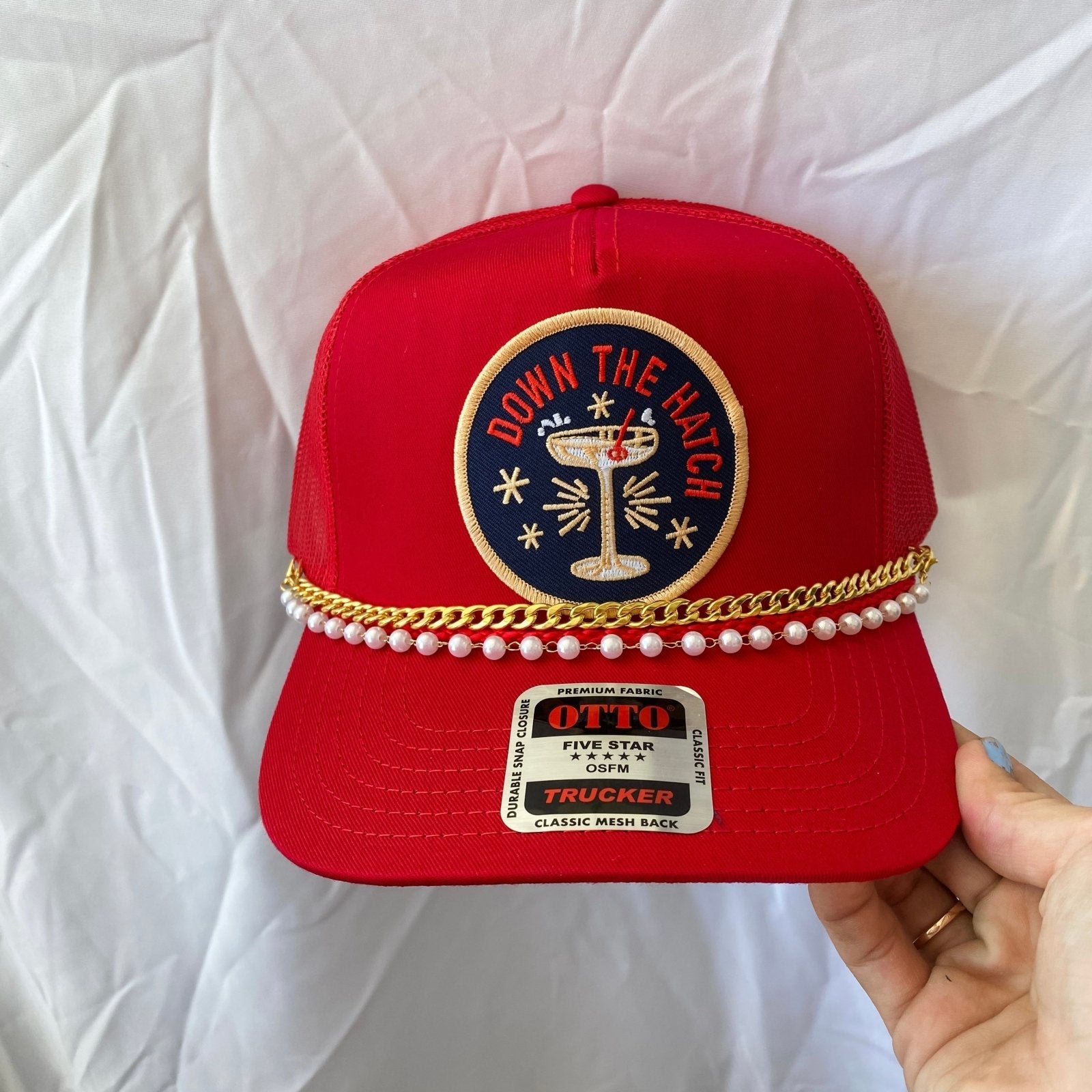 Coco & Rho Down The Hatch Red- Trucker Hat — detail close-up