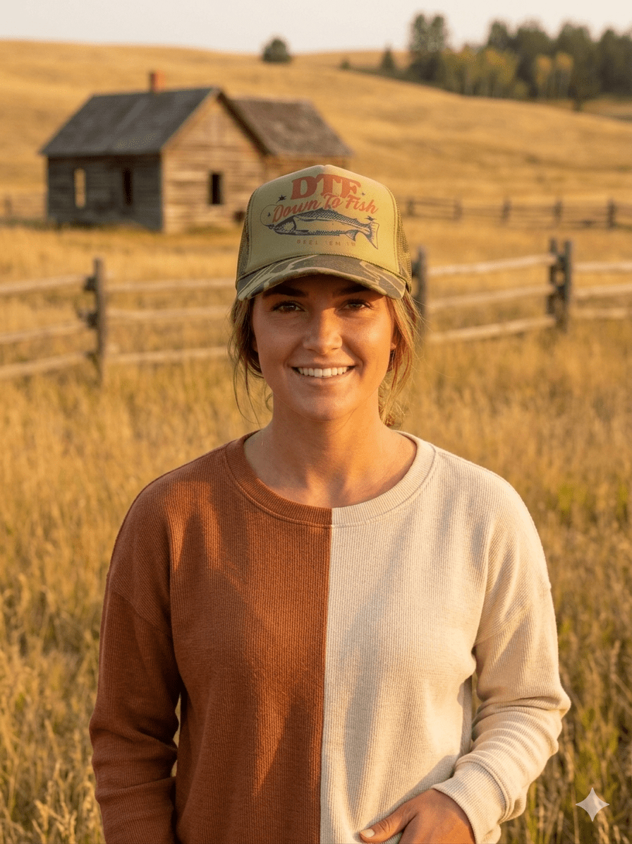 Wild Junkie Down To Fish Trucker Hat — detail close-up