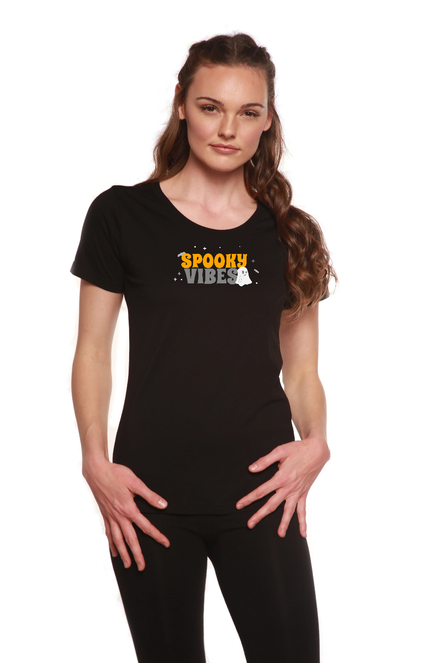 Spun Bamboo Spooky Vibes Women's Bamboo/Cotton Short Sleeve Scoop Neck Printed T-Shirt — main product shot