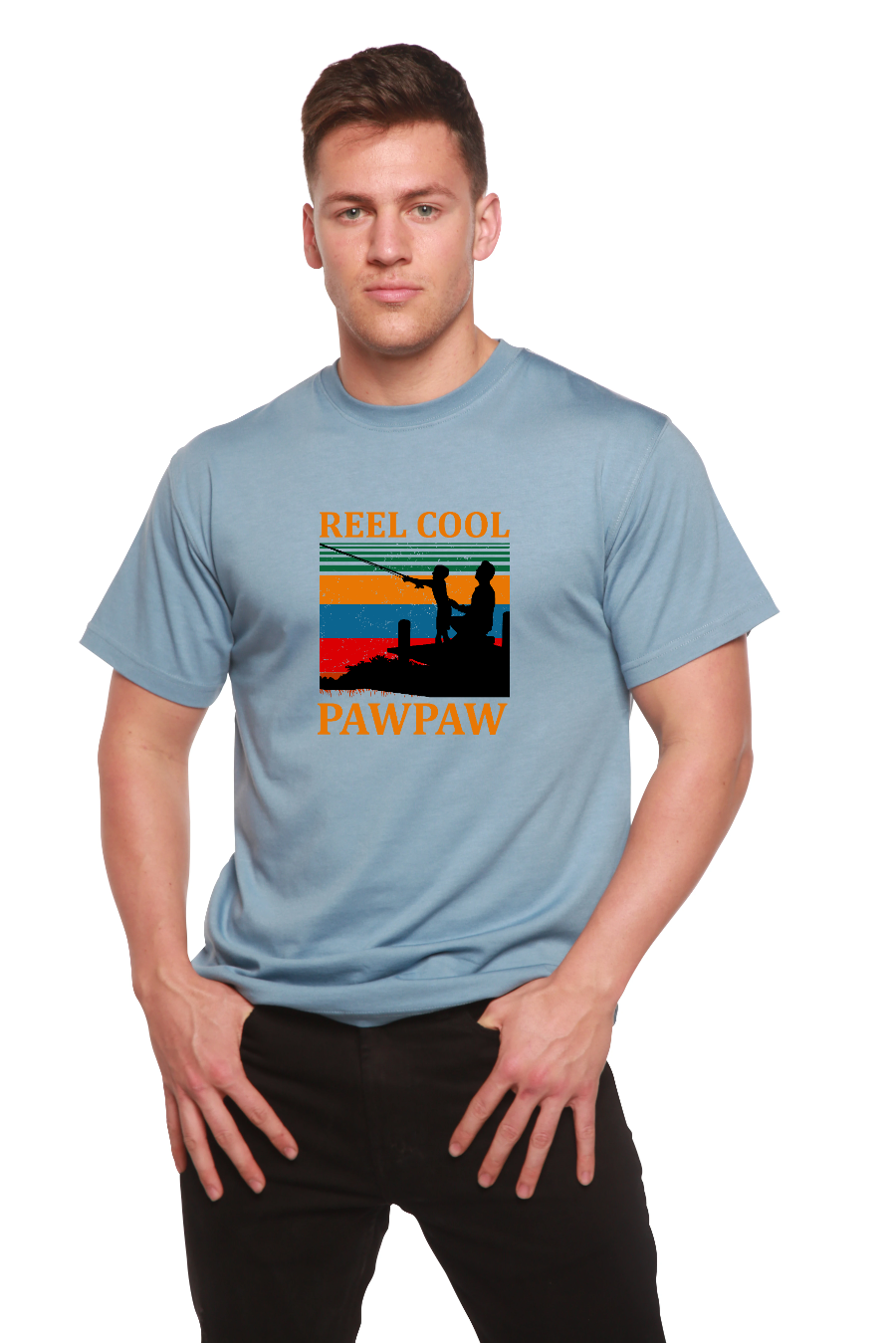 Spun Bamboo Real Cool Pawpaw Men's Bamboo Viscose/Organic Cotton Short Sleeve Printed T-Shirt — size reference