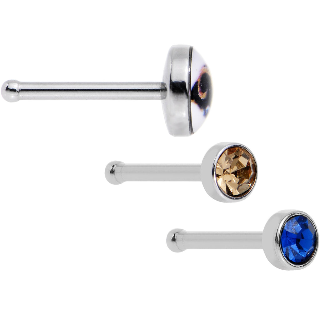 BodyCandy 20G Licensed NFL Los Angeles Rams Logo Nose Bone 3 Pack Set — detail close-up