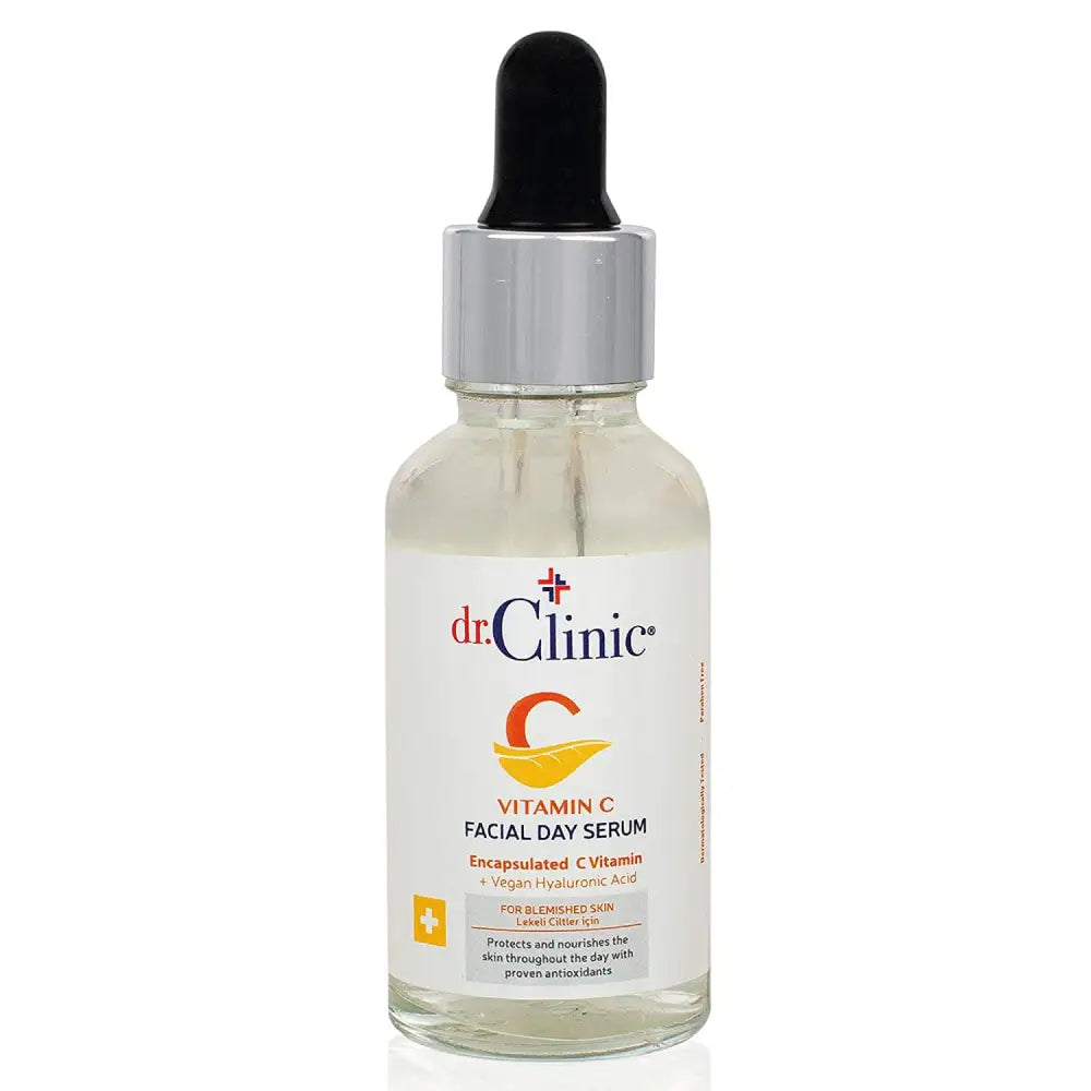 Dr.Clinic Vitamin C Facial Day Serum | Anti Aging, Fine Lines, Eye Wrinkle Skin Repair with Hyaluronic Acid | Moisturizer and Pore Cleanser | Protects from Acne Scars, Sun Damage, 1.01 fl.Oz.