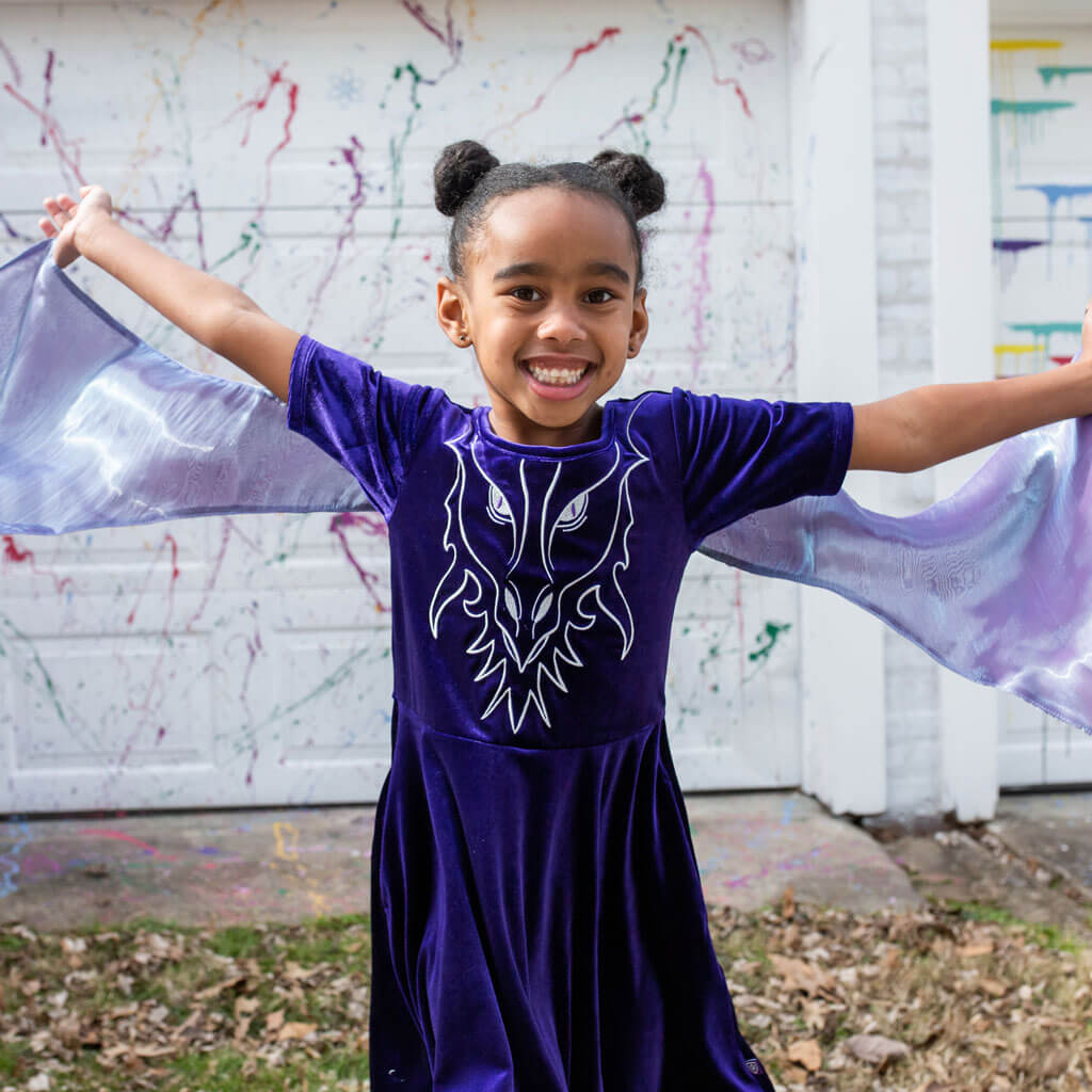 Princess Awesome & Boy Wonder Dragon Ballerina Style Short Sleeve Dress with Pockets and Detachable Wings — main product shot