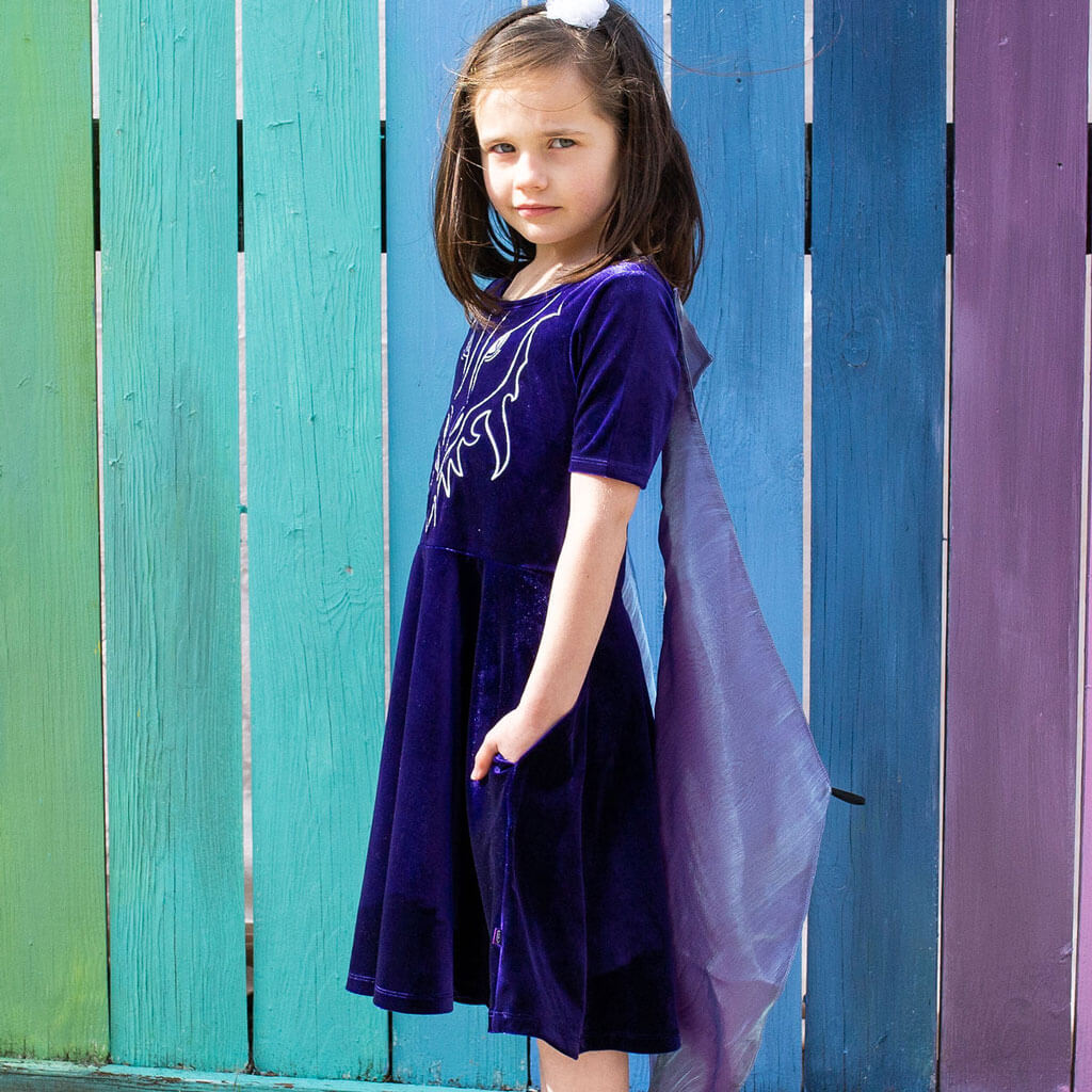 Princess Awesome & Boy Wonder Dragon Ballerina Style Short Sleeve Dress with Pockets and Detachable Wings — detail shot 7