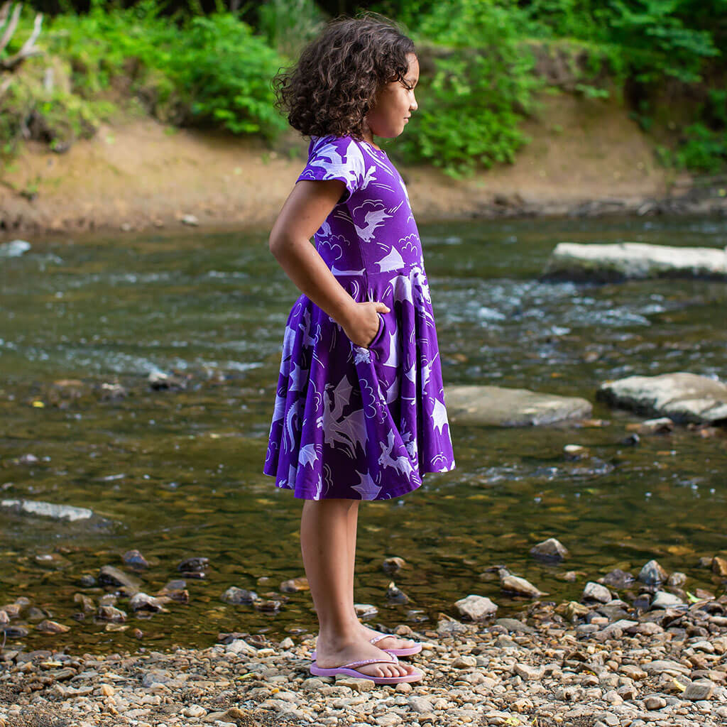 Princess Awesome & Boy Wonder "Purple Reign" Dragons Short Sleeve Super Twirler Play Dress with Pockets — detail shot 6
