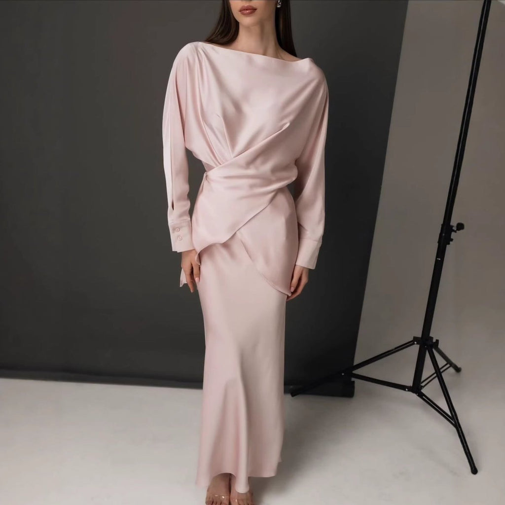 Draped Wrap Top & Maxi Skirt Set(MS333)