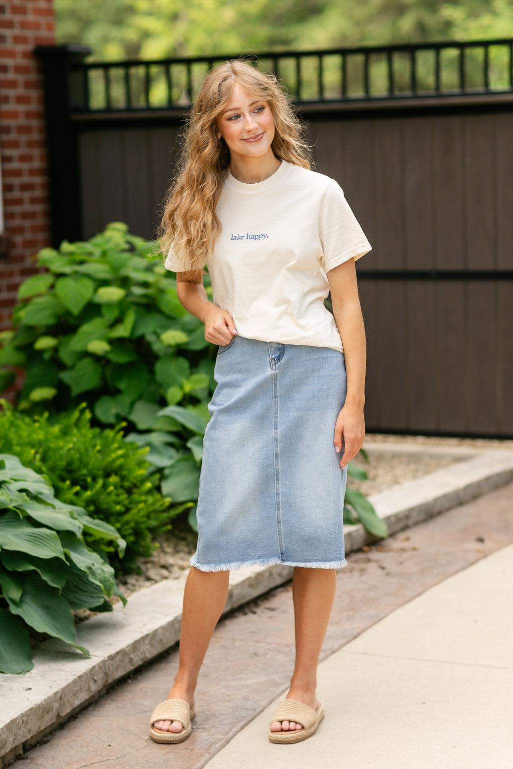 Inherit Co. Drew Raw Hem Midi Denim Skirt — packaging