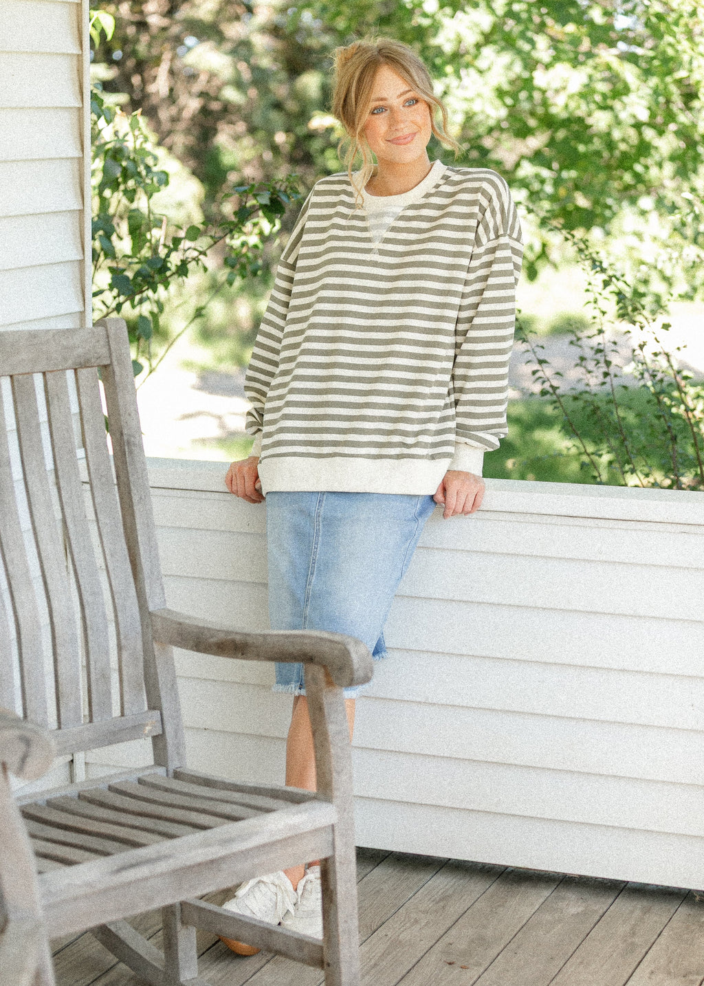 Inherit Co. Drew Raw Hem Midi Denim Skirt — feature highlight