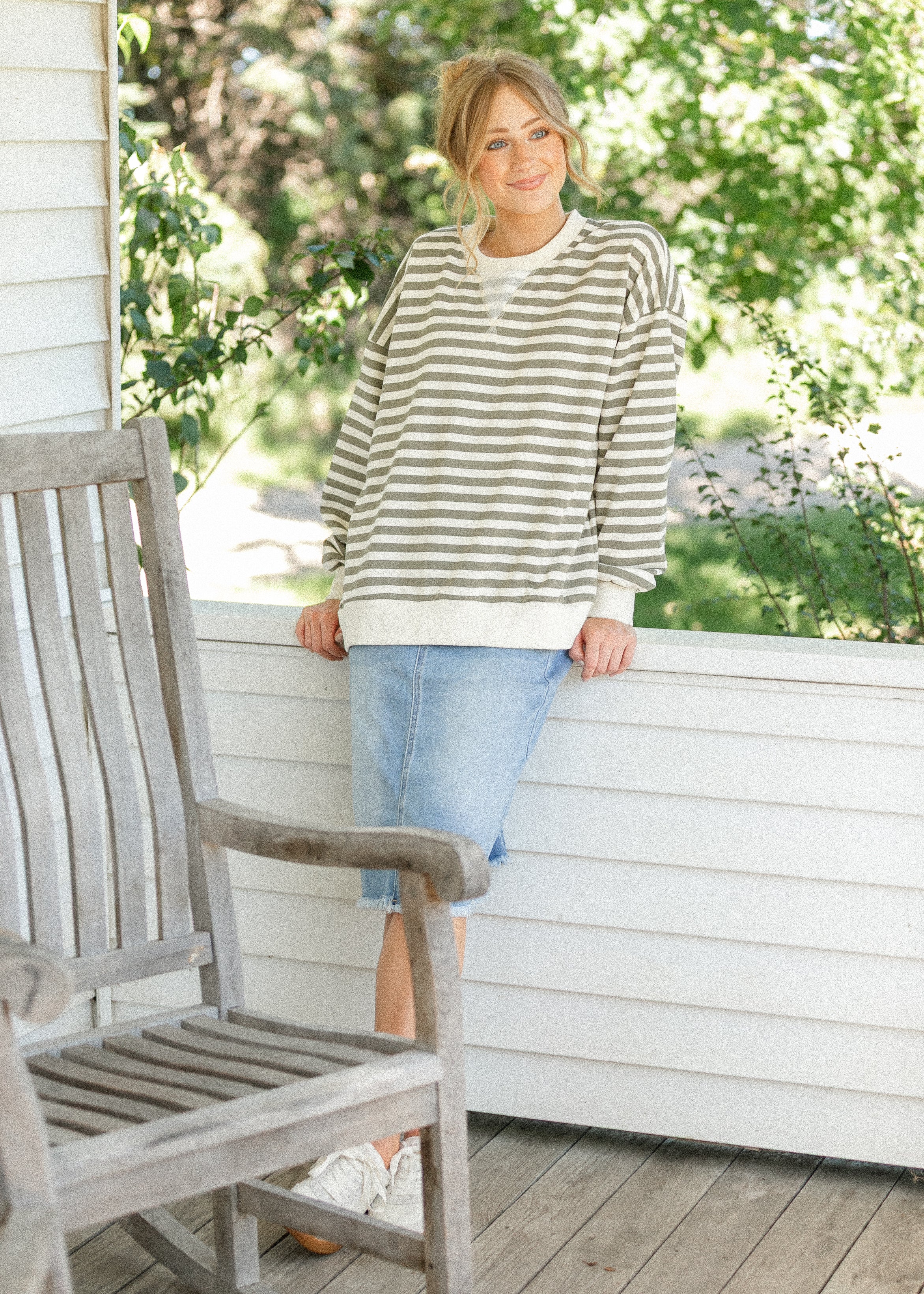 Inherit Co. Drew Raw Hem Midi Denim Skirt — feature highlight