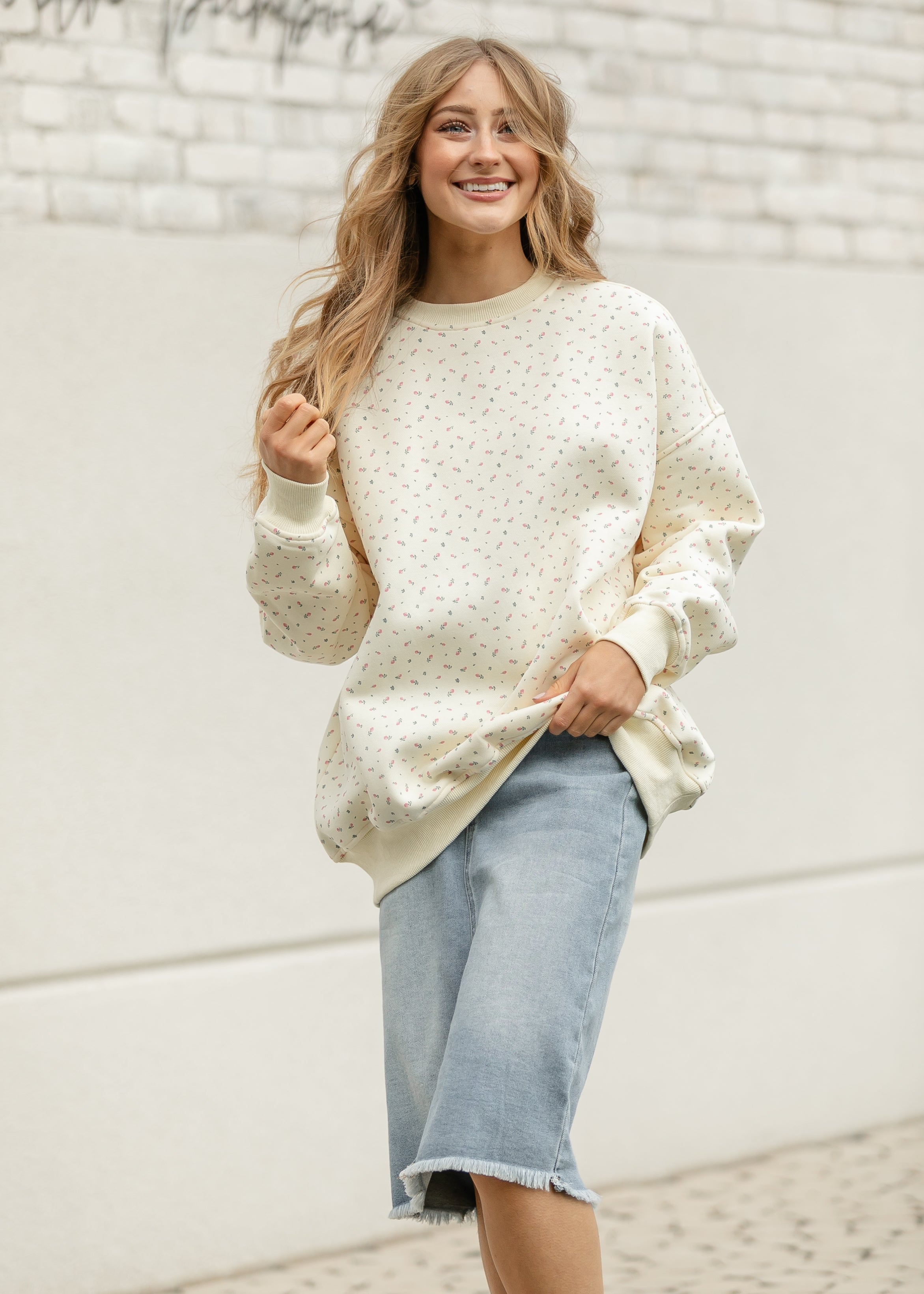 Inherit Co. Drew Raw Hem Midi Denim Skirt — fabric or material detail