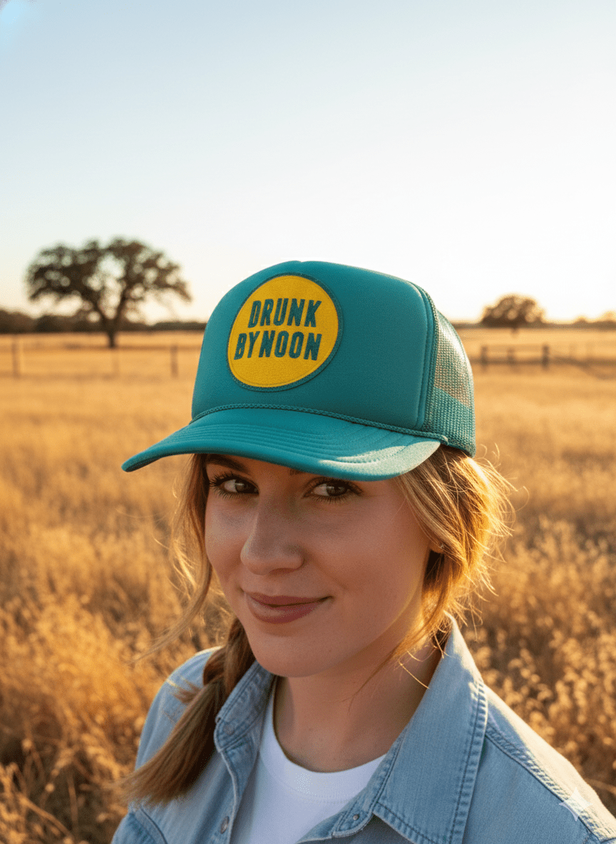 Wild Junkie Drunk By Noon Patch Trucker Hat — construction detail