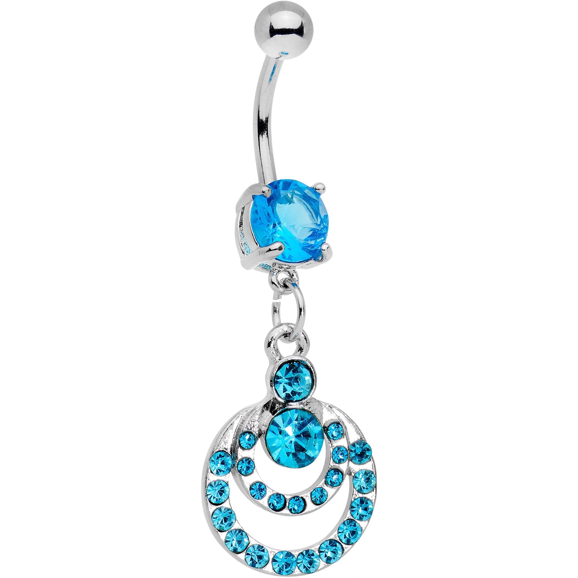 BodyCandy Aqua Gem Double Crescent Dangle Belly Ring — main product shot