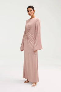 Duha Satin Twist Front Maxi Dress - Pink Jasmine Clothing Veiled 