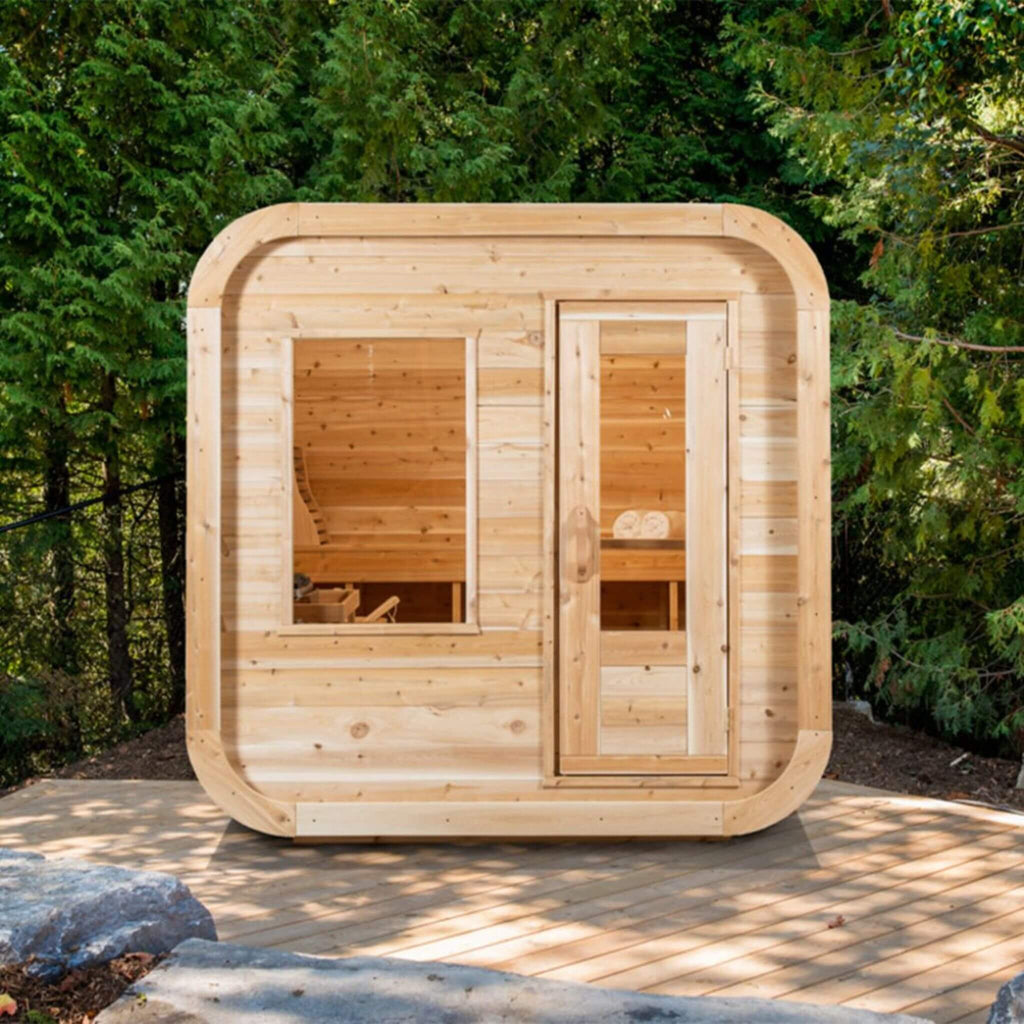 Dundalk Leisurecraft 4-Person Canadian Timber Luna Cube Sauna With Sloped Roof And Front Window [CTC22LU] (SAK96475) – SAKSBY