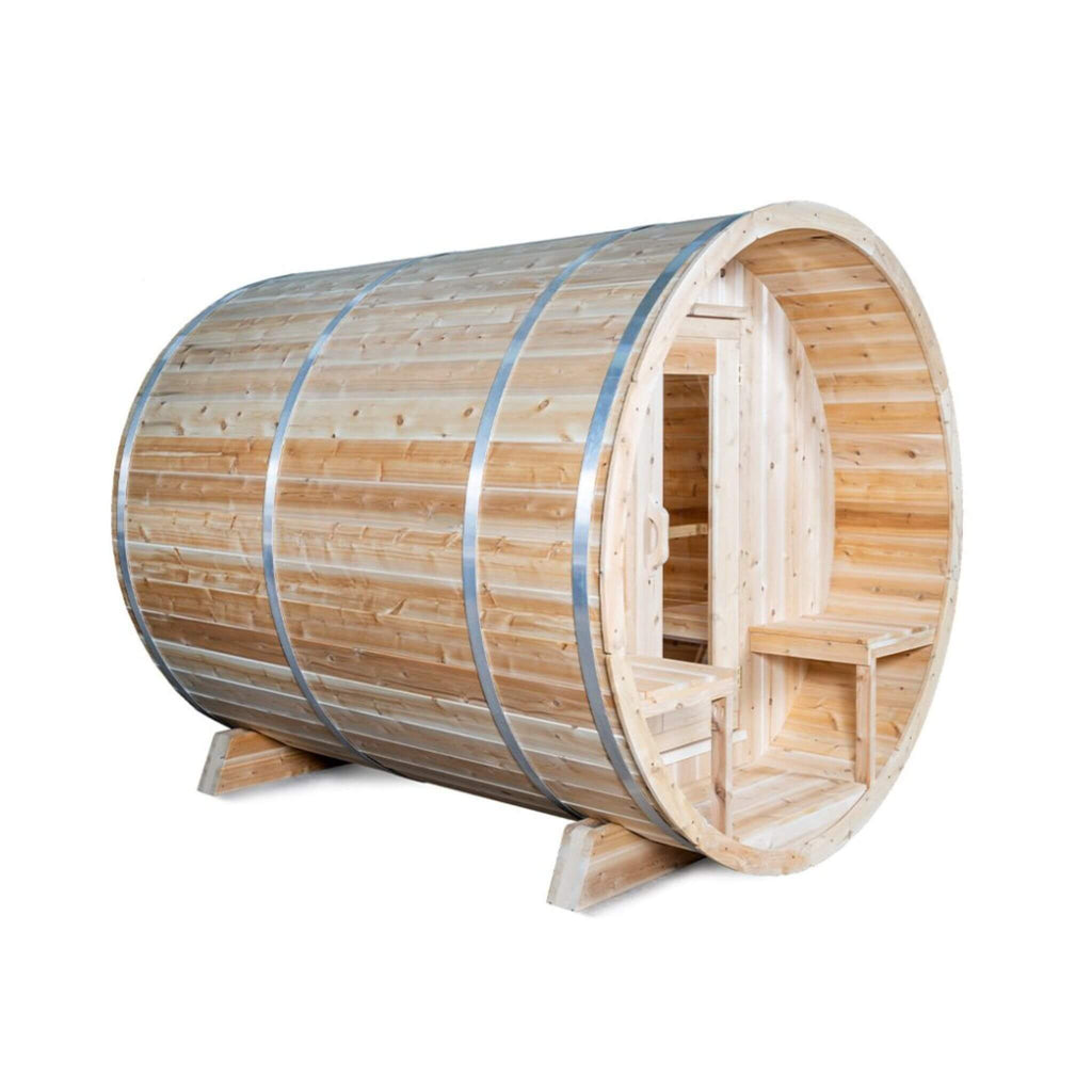 Dundalk Leisurecraft 4-Person Canadian Timber Serenity Barrel Sauna With Solid Wood Benches [CTC2245W] (SAK94862) – SAKSBY WH