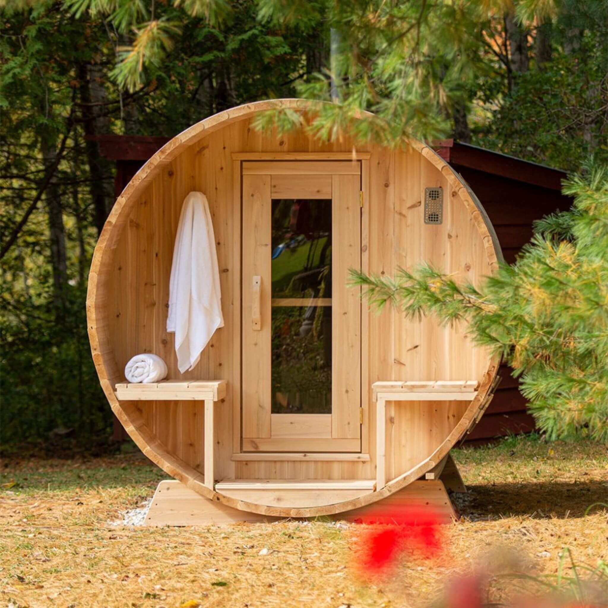 Dundalk Leisurecraft 4-Person Canadian Timber Serenity Barrel Sauna With Solid Wood Benches [CTC2245W] (SAK94862) – SAKSBY WH