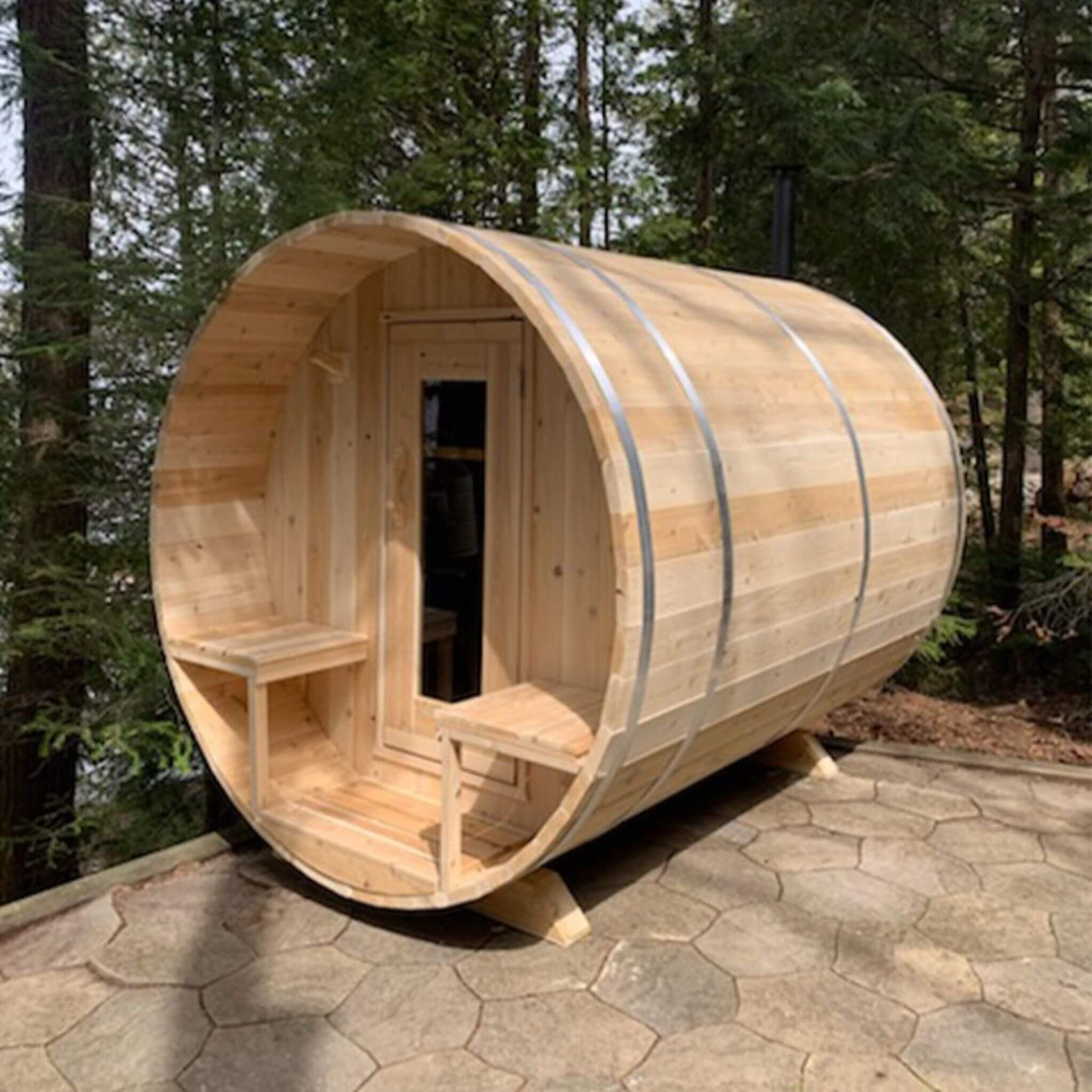 Dundalk Leisurecraft 4-Person Canadian Timber Serenity Barrel Sauna With Solid Wood Benches [CTC2245W] (SAK94862) – SAKSBY WH