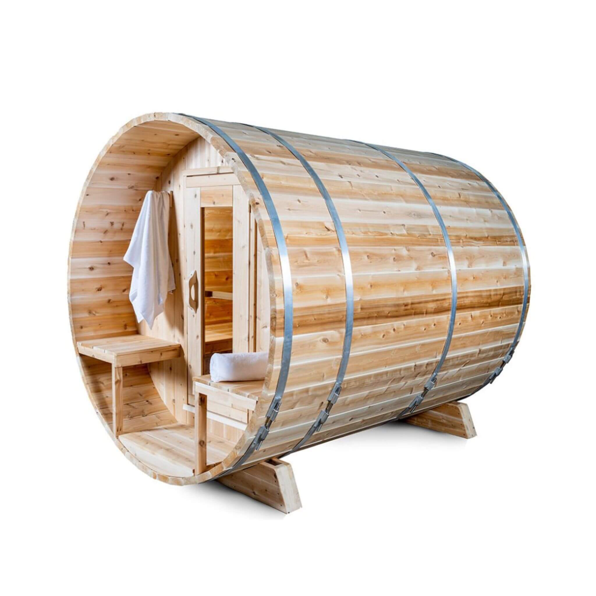 Dundalk Leisurecraft 4-Person Canadian Timber Serenity Barrel Sauna With Solid Wood Benches [CTC2245W] (SAK94862) – SAKSBY WH