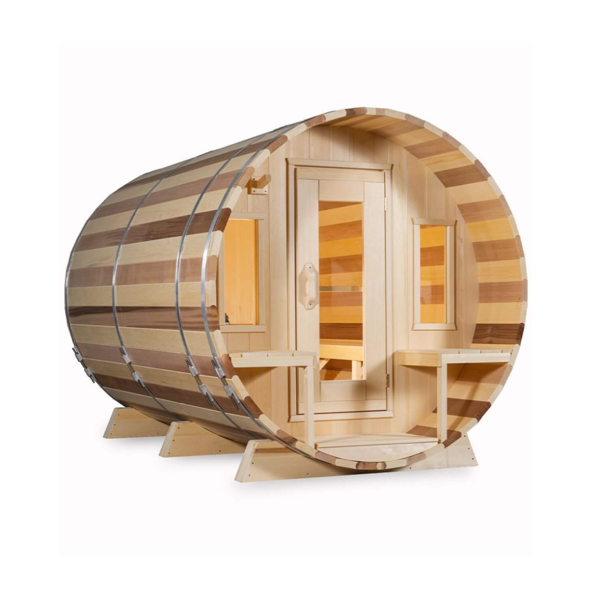 Dundalk Leisurecraft 6-Person Canadian Timber Tranquility Barrel Sauna With Front Porch [CTC2345W] (SAK96814) – SAKSBY WHOLES