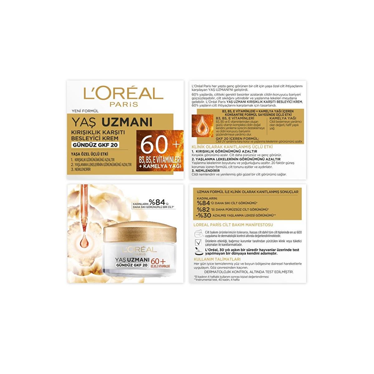 Loreal Paris Anti-Wrinkle Moisturizing Cream for Mature Skin 60+ - Nourishes, Hydrates, Reduces Wrinkles & Age Spots