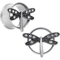 BodyCandy 18mm Clear Gem Steel Hi Sky Dragonfly Double Flare Tunnel Plug Set — main product shot