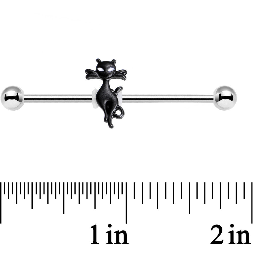 BodyCandy 14G Stainless Steel Lucky Black Cat Industrial Barbell 38mm — detail close-up