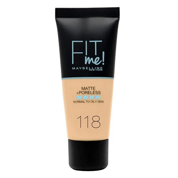 Maybelline Fit Me Foundation: Nude 118 - Matte Finish, Minimizes Pores & Controls Oil - Natural Liquid Foundation for Oily & Normal Skin