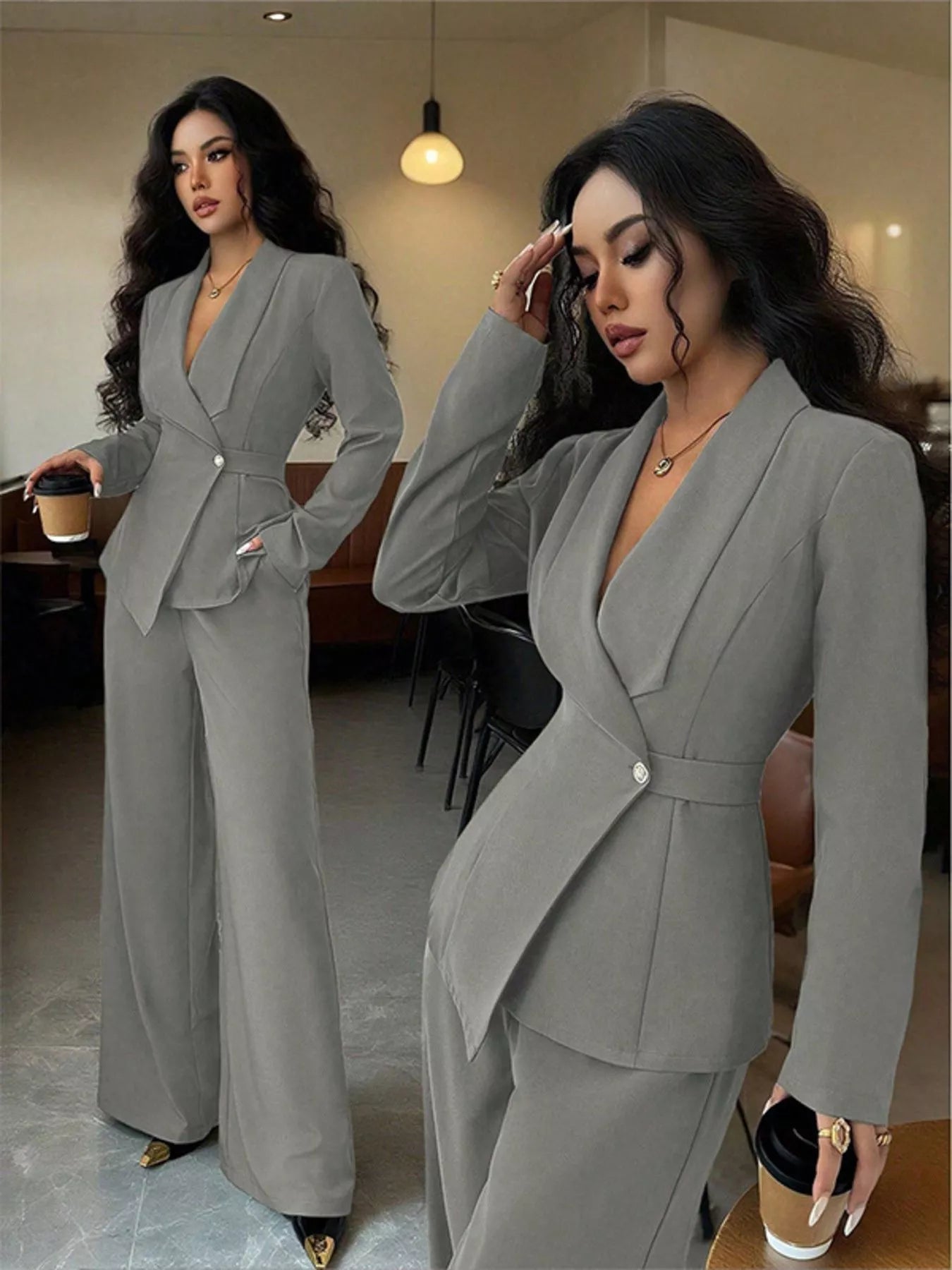 One Button Blazer and Pants Set