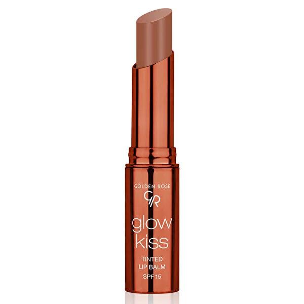 Golden Rose Glow Kiss: Hydrating Tinted Lip Balm SPF 15 - Choco Cake Flavor, Vegan Shea Butter & Hyaluronic Acid for Natural Lip Color & Sun Protection