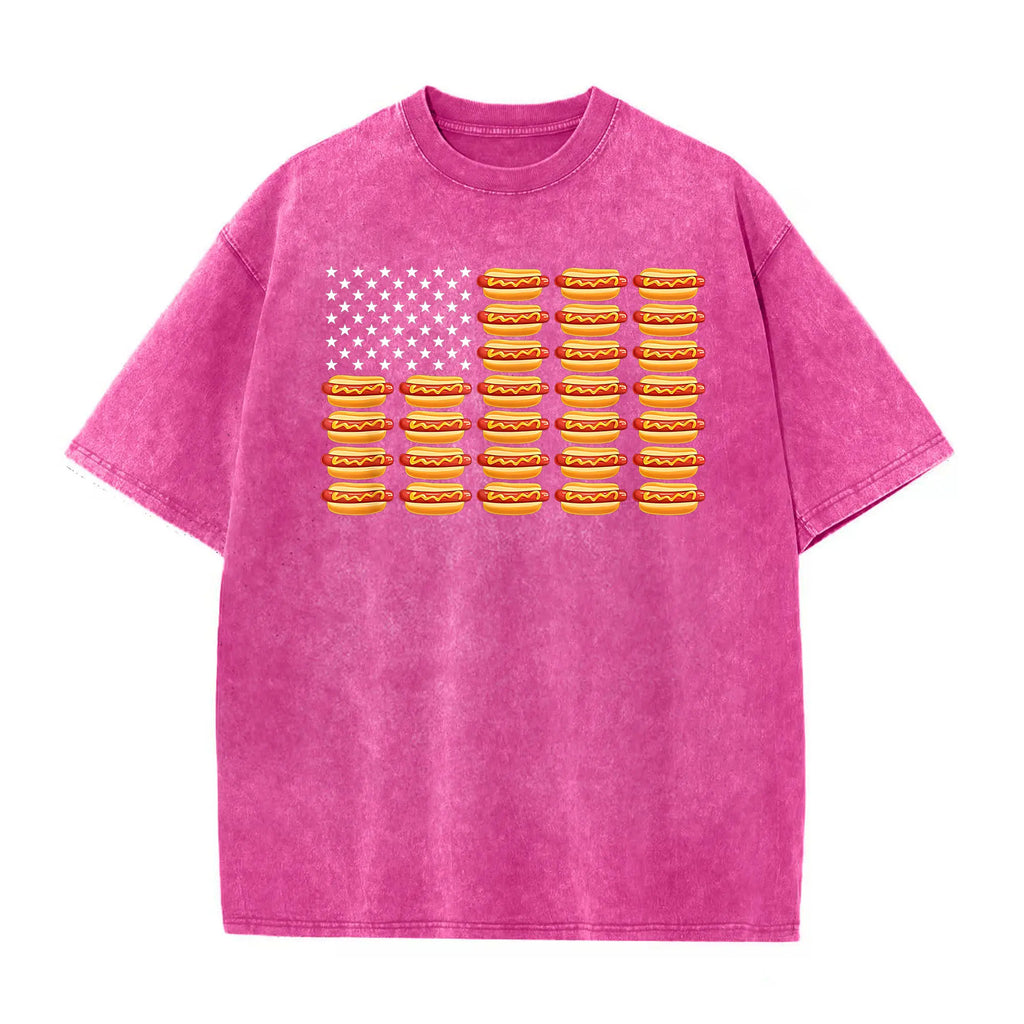 Funny July 4th Hot Dog T-Shirt – Retro American Flag Patriotic Summer BBQ Tee, Vintage Washed Lightweight Cotton Glizzy Freedom Top