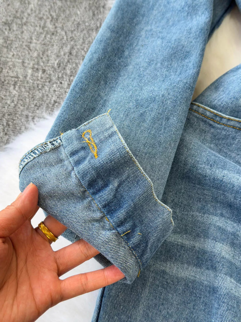 Button Front Wide Leg Denim Jumpsuit