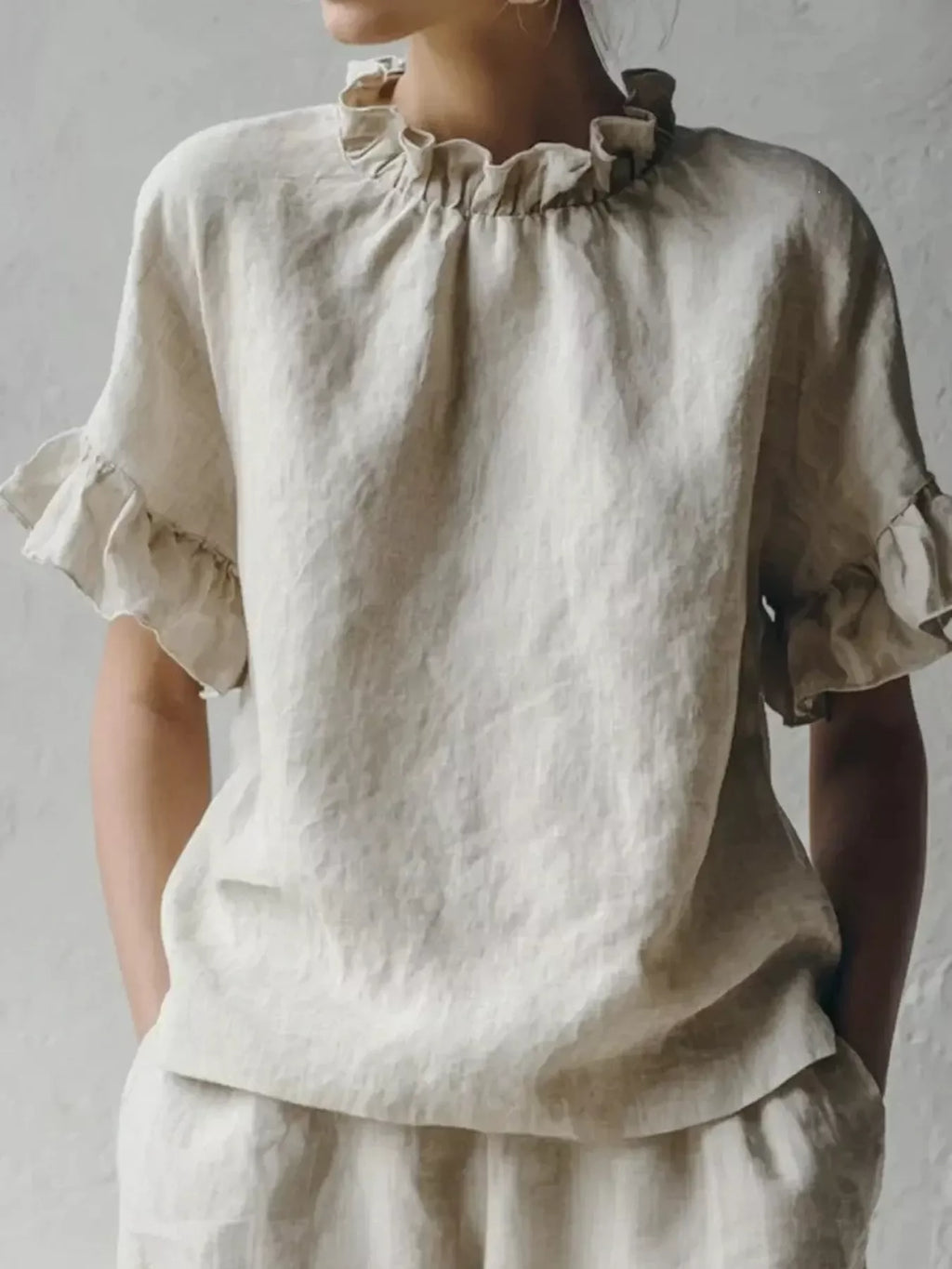 Full Size Ruffled Neck Half Sleeve Blouse Plus Size