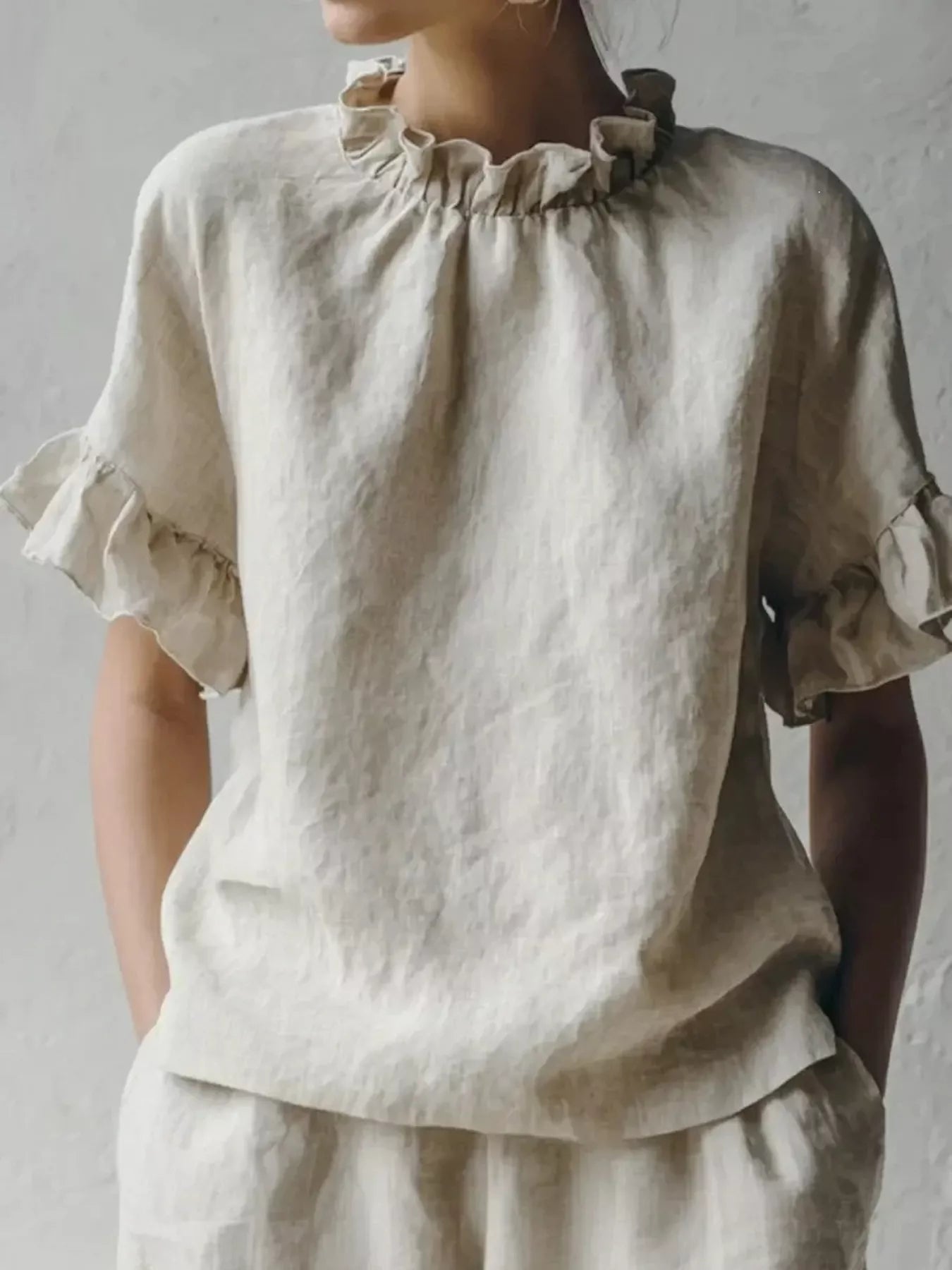 Full Size Ruffled Neck Half Sleeve Blouse Plus Size