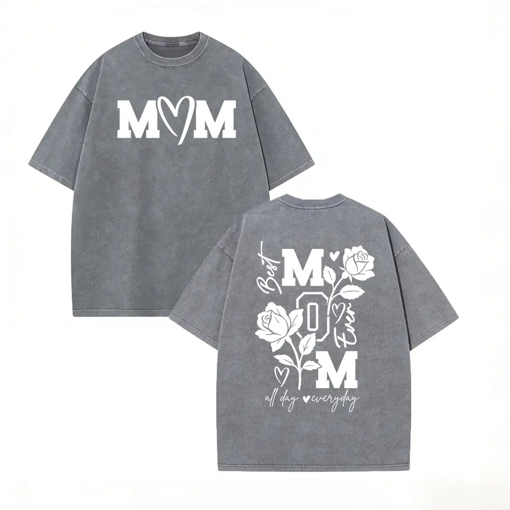 MOM All Day Every Day T-Shirt – Vintage Washed Motherhood Graphic Tee, Retro Lightweight Cotton Mom Life Top, Aesthetic Streetwear Gift for Her